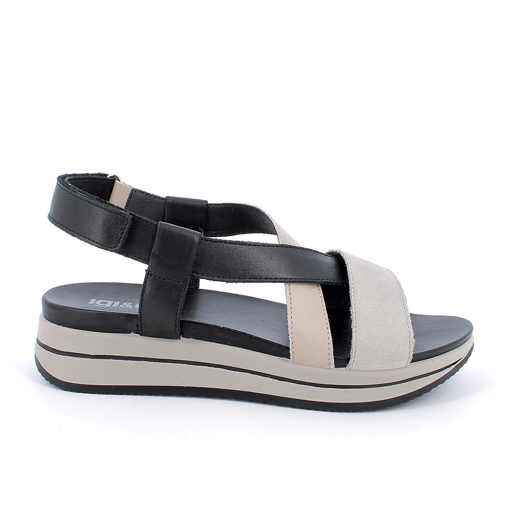 Igi&co Sandalo in pelle con zeppa - nero e grigio - Igi&co