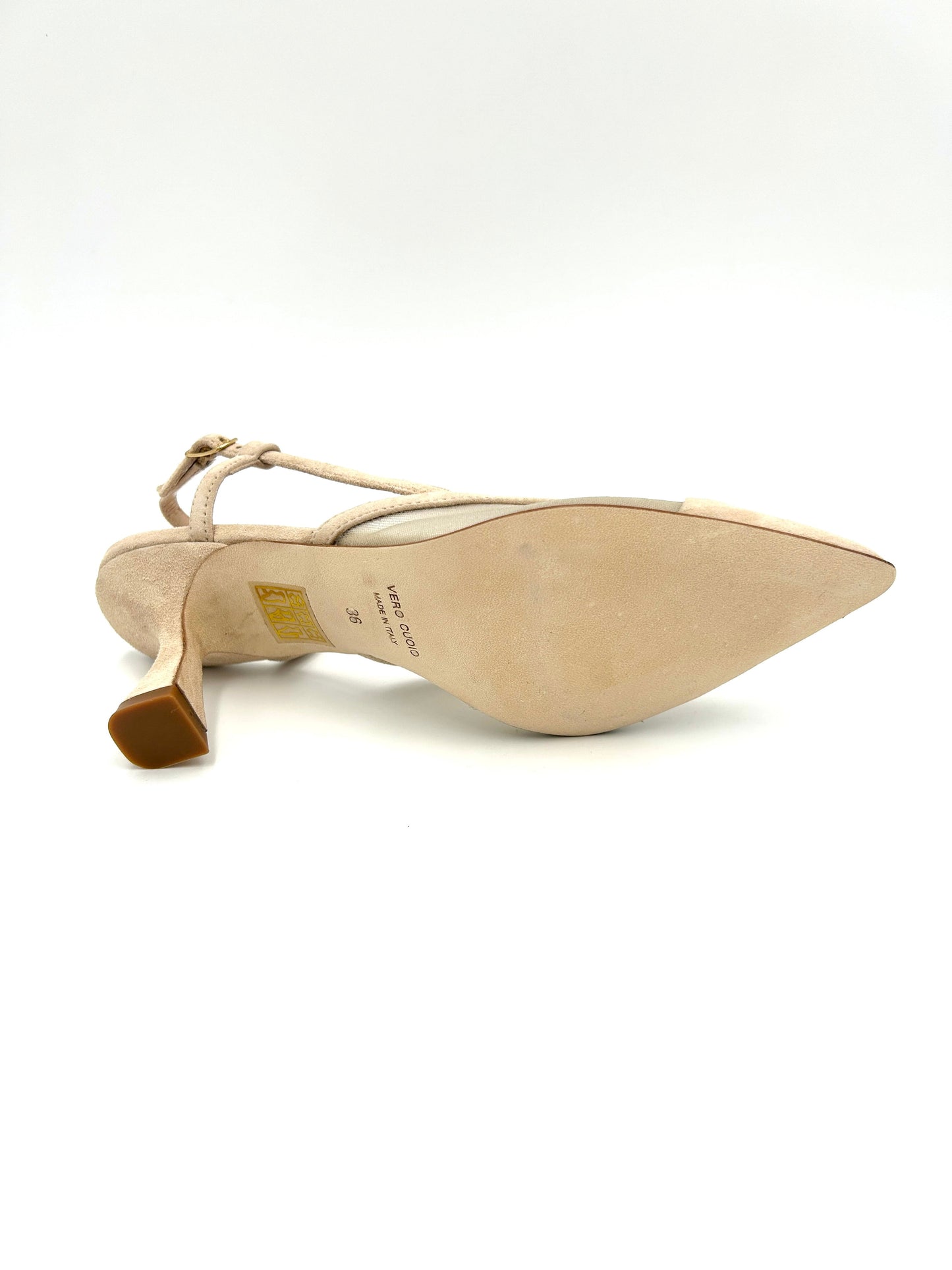 Spatarella Slingback artigianale in vera pelle ed in rete - nude beige - spatarella