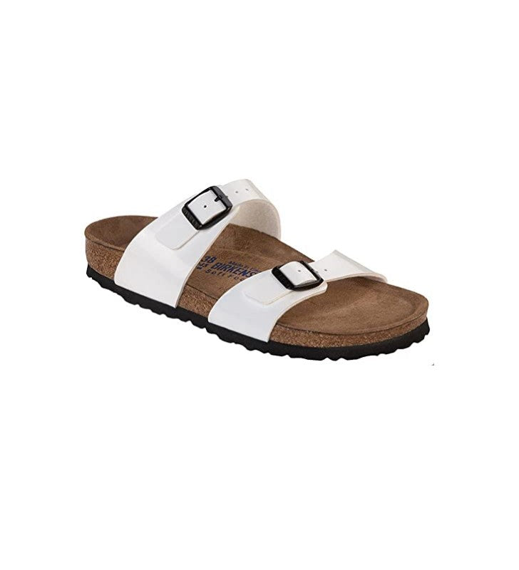 Birkenstock Sydney Schwarz Patent Lack - White (Soft Footbed) - Birkenstock