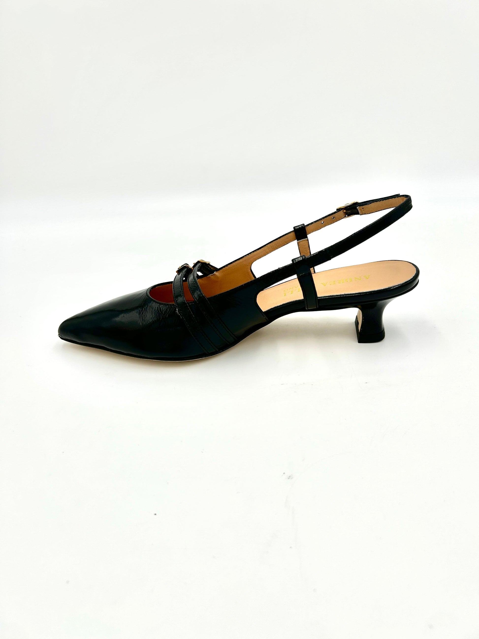 Andrea Selli Slingback artigianale in vera pelle 4cm - Nero - Made In Italy