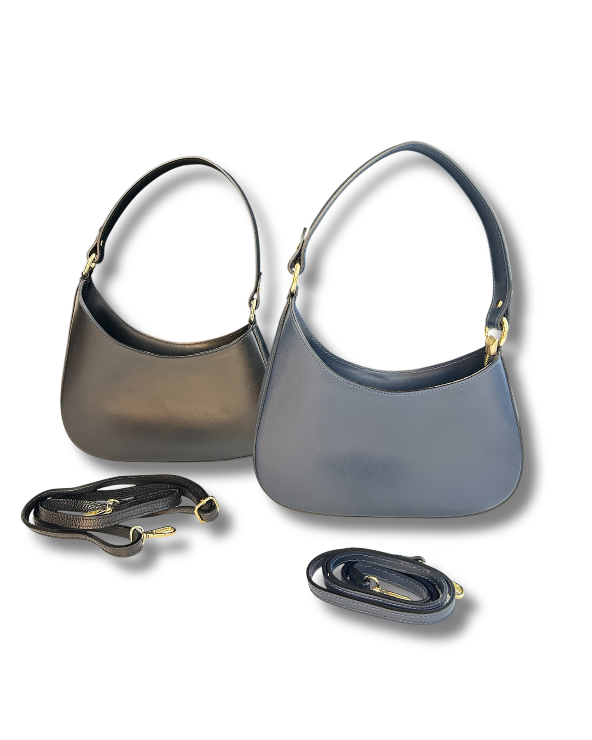 Borsa da Spalla con tracolla Made in Italy in Vera Pelle – Nero e Blu - Made In Italy