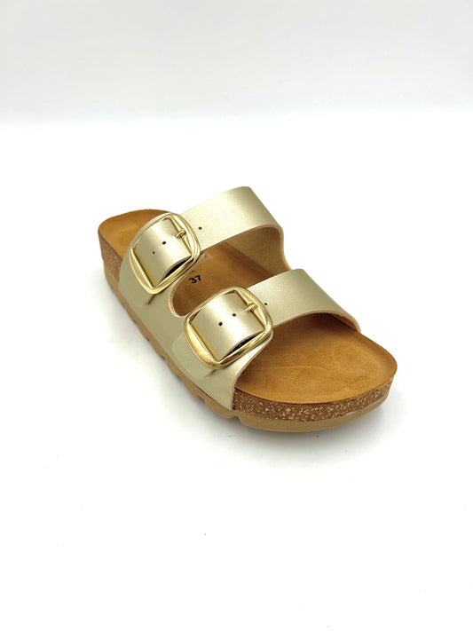 Easy walk Sandalo due fasce regolabile, Big buckle /Oro - Sebastiano Calzature