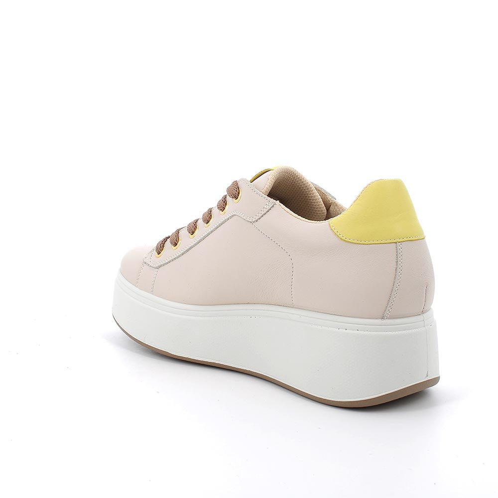 Igi&co Sneakers donna con zeppa in pelle - écru beige e giallo - Igi&co