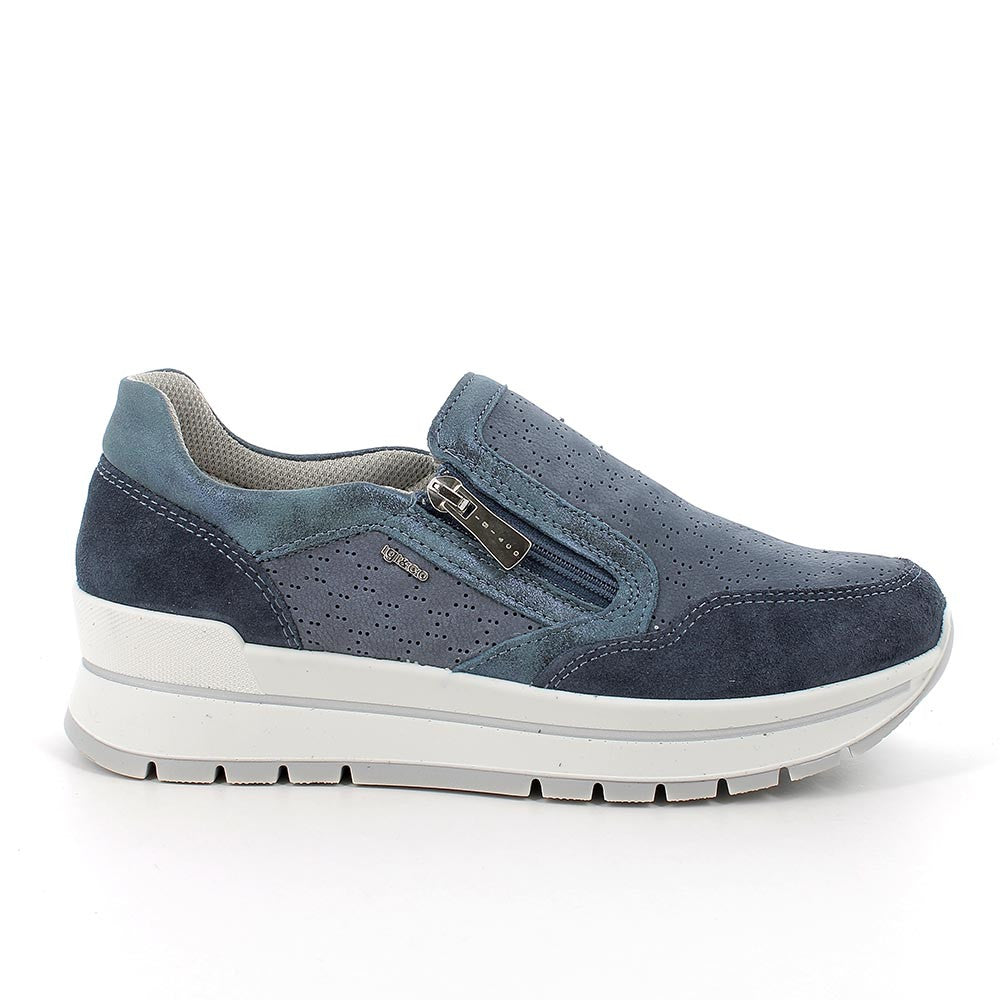 Igi&co Sneakers in pelle traspirante chiusura zip (memory foam) - blu - Igi&co