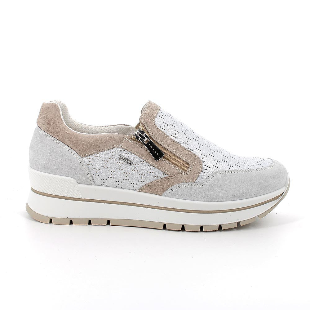 Igi&co Sneakers in pelle traspirante chiusura zip (memory foam) - argento cristal - Igi&co