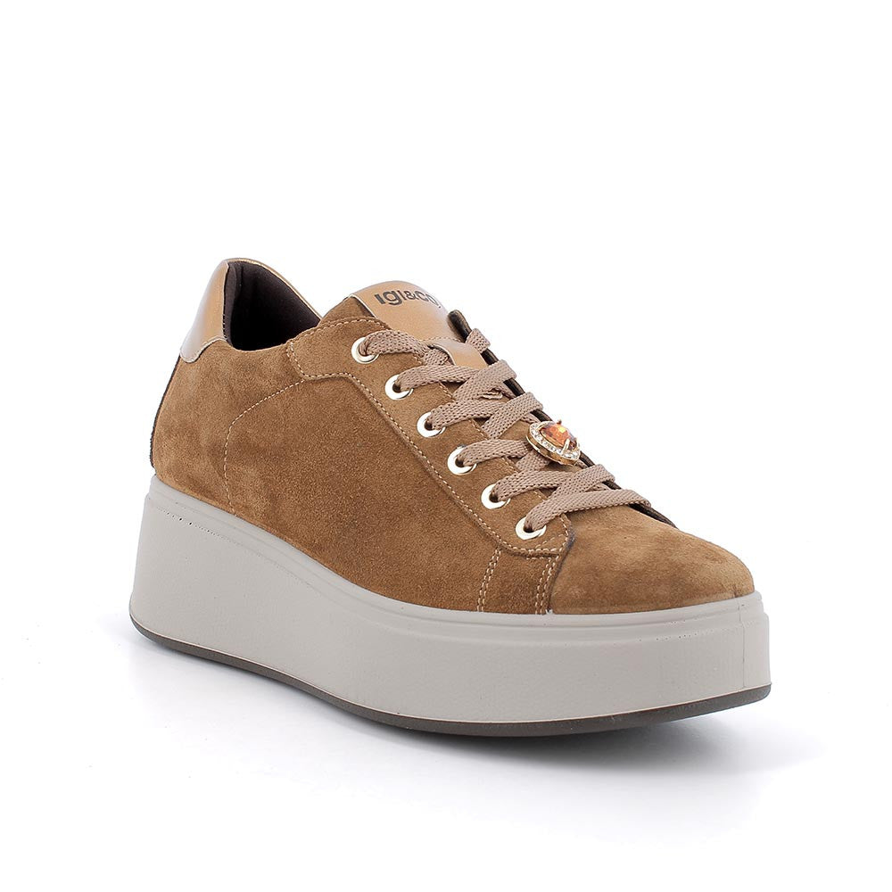 Igi&co Sneakers con zeppa in pelle da donna - cognac - Igi&co