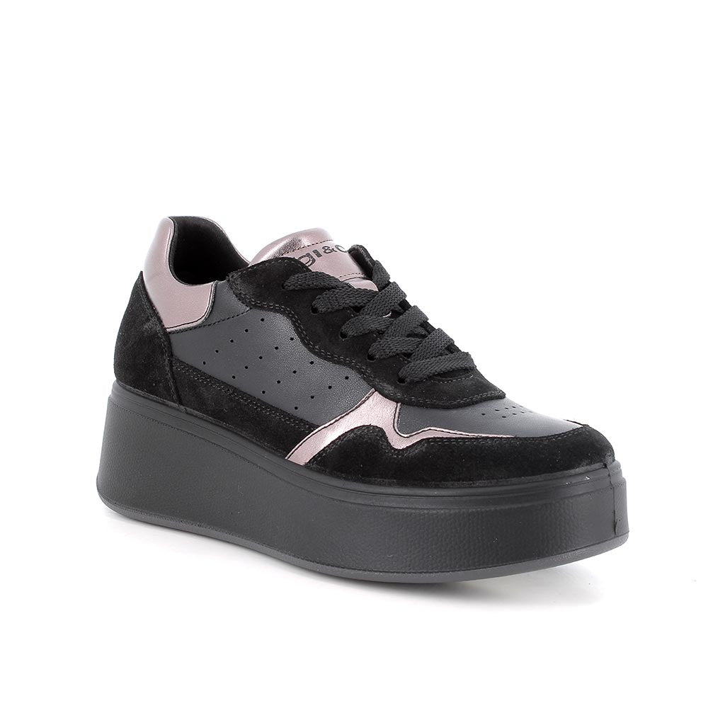 Sneakers con zeppa platform in pelle - nera - Igi&co