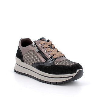 Igi&co Sneakers donna in pelle lacci e chiusura zip - nero e bronzo - Igi&co