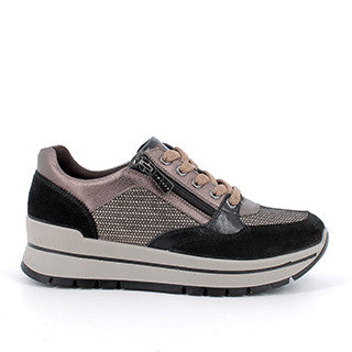 Igi&co Sneakers donna in pelle lacci e chiusura zip - nero e bronzo - Igi&co