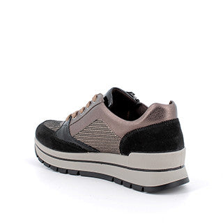 Igi&co Sneakers donna in pelle lacci e chiusura zip - nero e bronzo - Igi&co