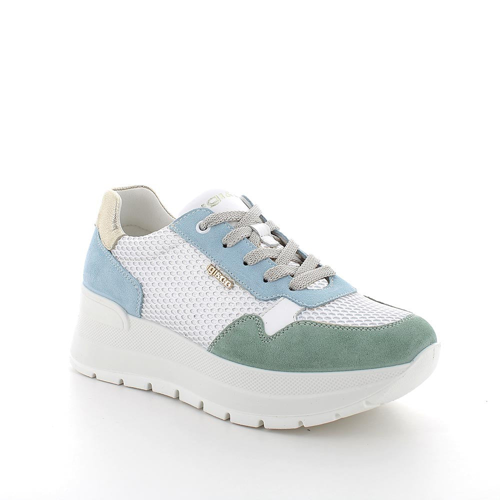 Sneakers con zeppa in pelle da donna verde menta Sneakers con zeppa in pelle da donna verde menta
