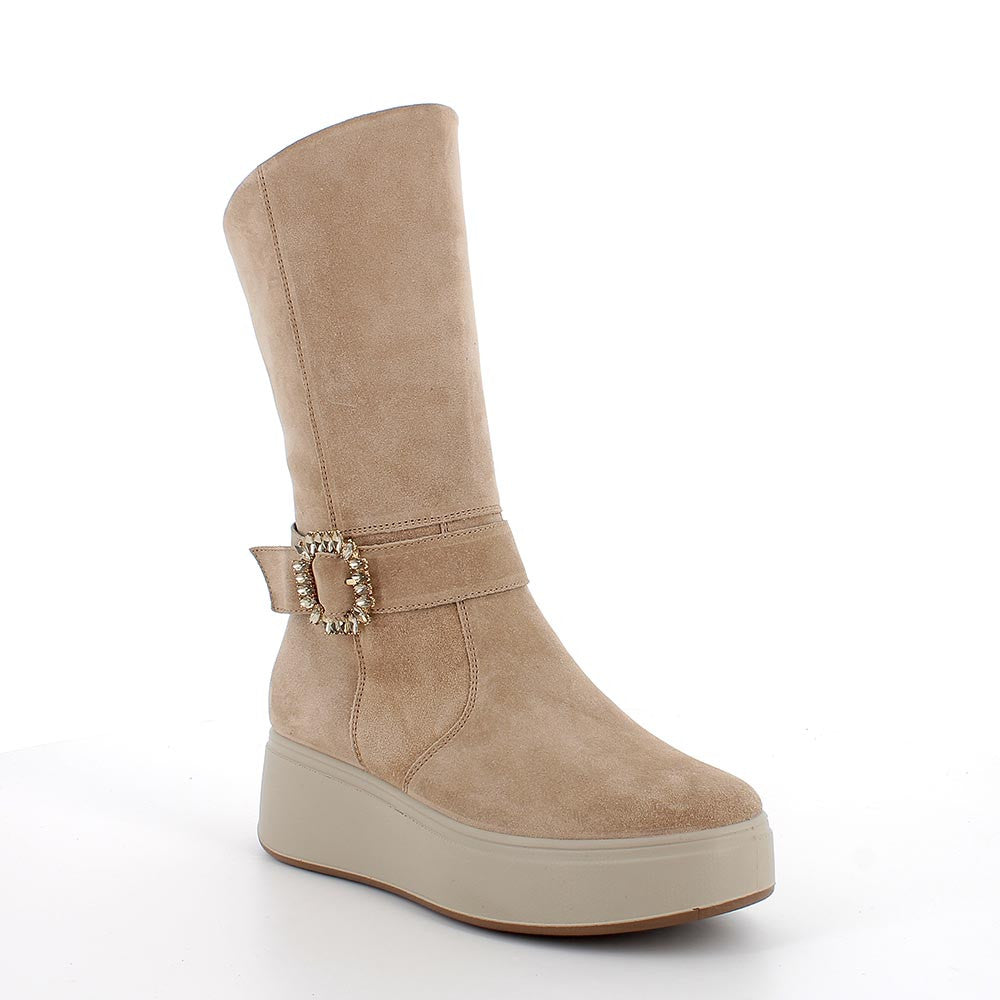 Igi&co Stivale con zeppa da donna scamosciato con fibbia gioiello - beige - Igi&co