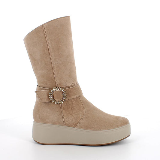 Igi&co Stivale con zeppa da donna scamosciato con fibbia gioiello - beige - Igi&co