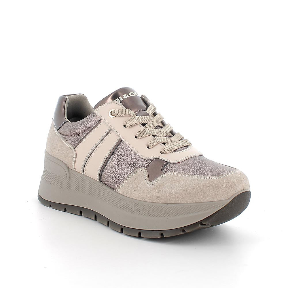 Igi&co Sneakers da donna con zeppa - beige e bronzo - Igi&co