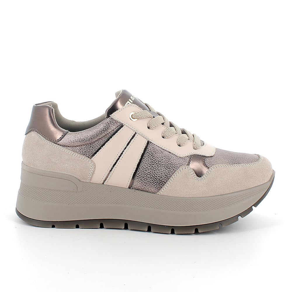 Igi&co Sneakers da donna con zeppa - beige e bronzo - Igi&co