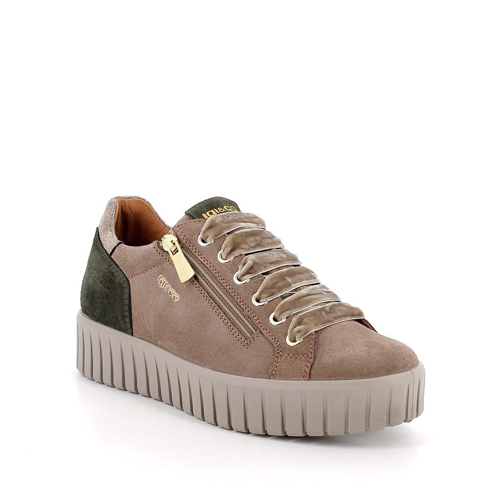 Igi&co Sneakers scamosciata da donna con zip - beige e verde - Sebastiano Calzature
