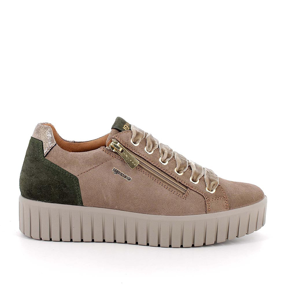 Igi&co Sneakers scamosciata da donna con zip - beige e verde - Sebastiano Calzature