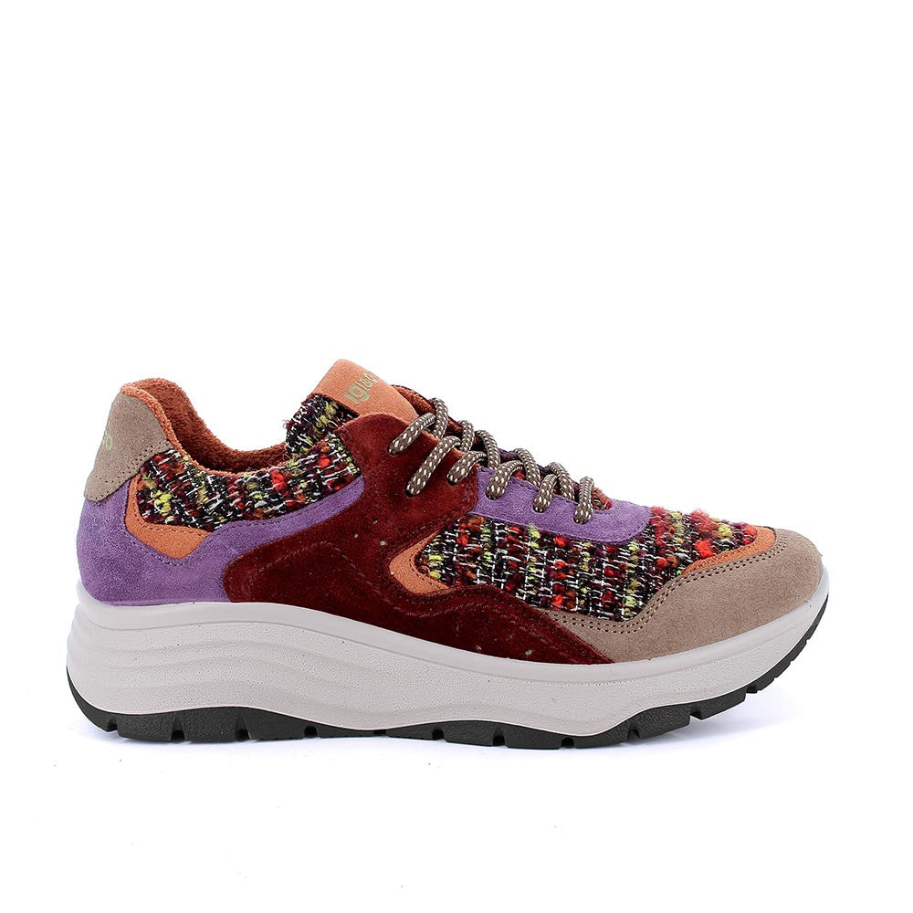 Igi&co Sneakers Tweed donna con lacci - bordeaux e viola (memory foam) - Igi&co