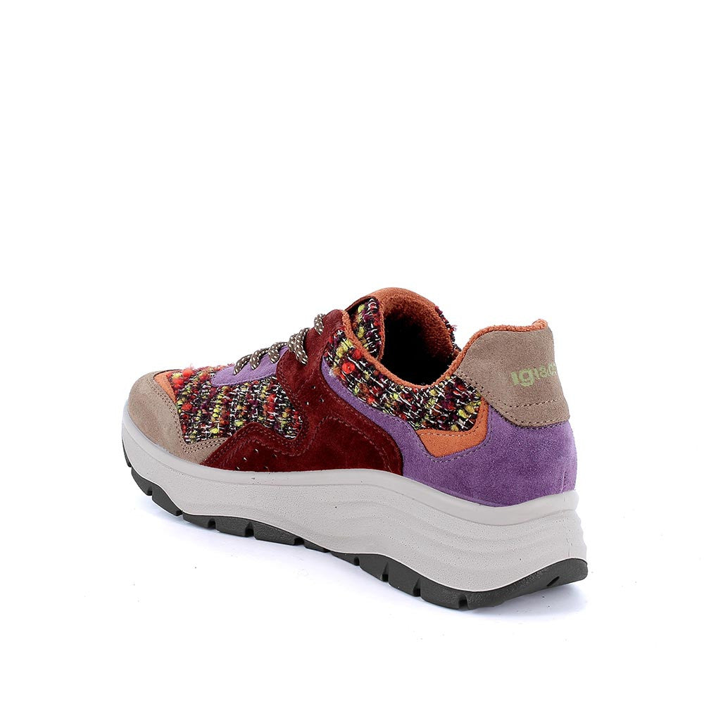 Igi&co Sneakers Tweed donna con lacci - bordeaux e viola (memory foam) - Igi&co