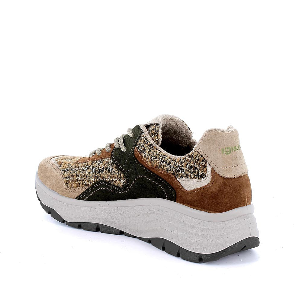 Igi&co Sneakers Tweed donna con lacci - beige e verde - Igi&co