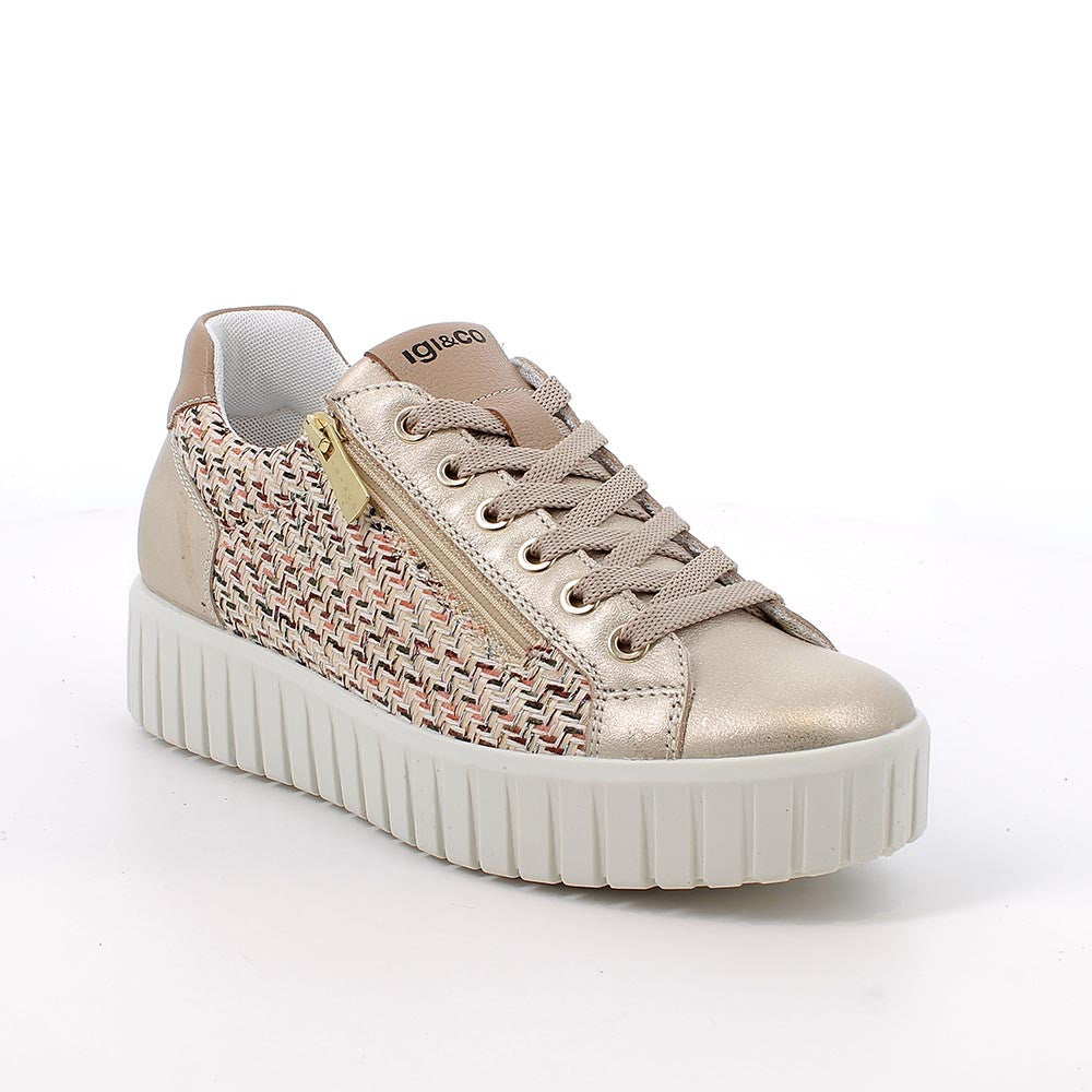 Igi&co Sneakers con zeppa da donna platino e beige con zip - Igi&co