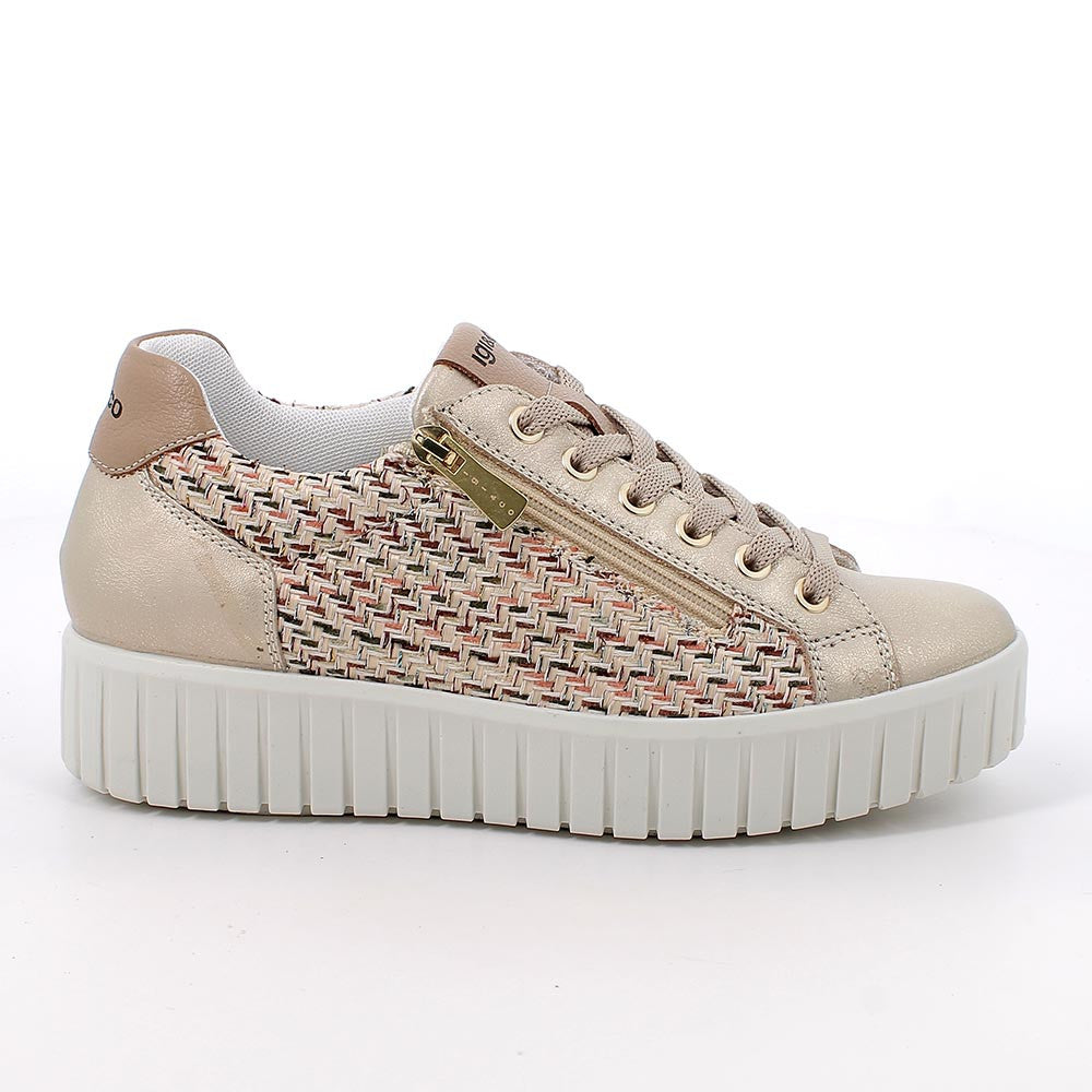 Igi&co Sneakers con zeppa da donna platino e beige con zip - Igi&co
