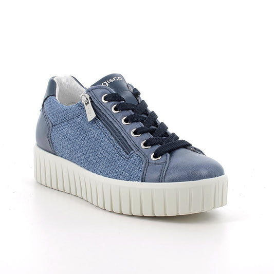 Igi&co Sneakers con zeppa da donna blu con zip e lacci - Igi&co
