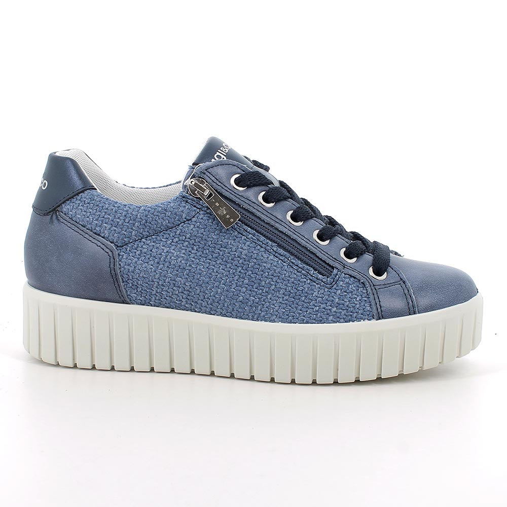 Igi&co Sneakers con zeppa da donna blu con zip e lacci - Igi&co