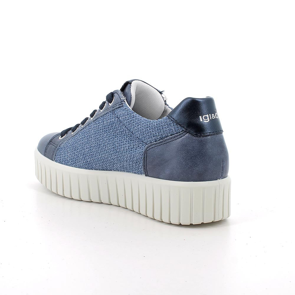 Igi&co Sneakers con zeppa da donna blu con zip e lacci - Igi&co