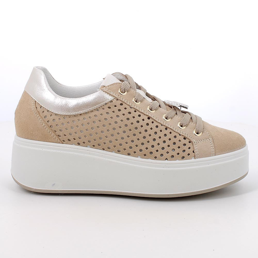 Igi&co Sneakers da donna in pelle con fori e gioiello rimovibile, beige - Igi&co