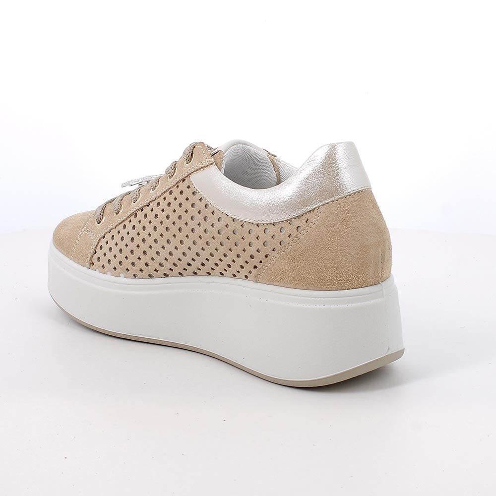Igi&co Sneakers da donna in pelle con fori e gioiello rimovibile, beige - Igi&co