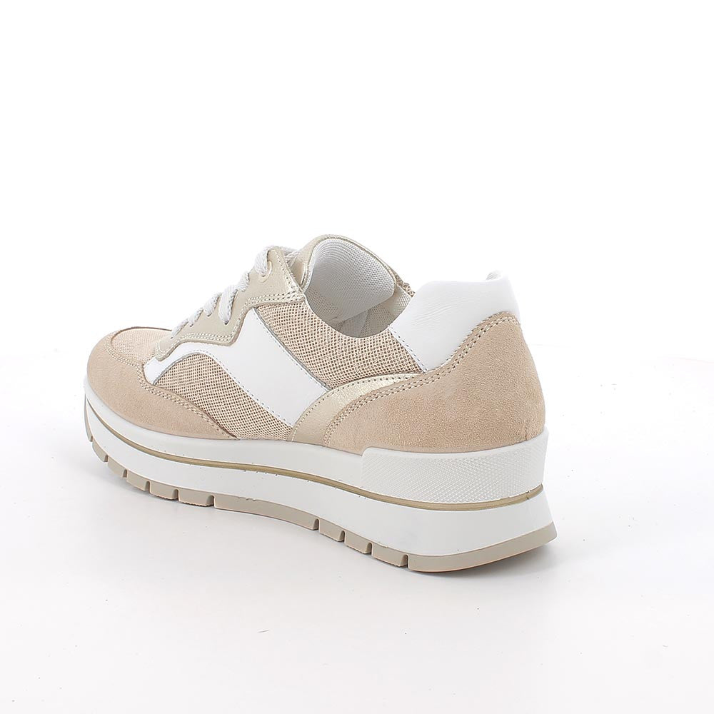 Igi&co Sneakers in rete bianco, beige, avorio e oro (memory foam) - Sebastiano Calzature