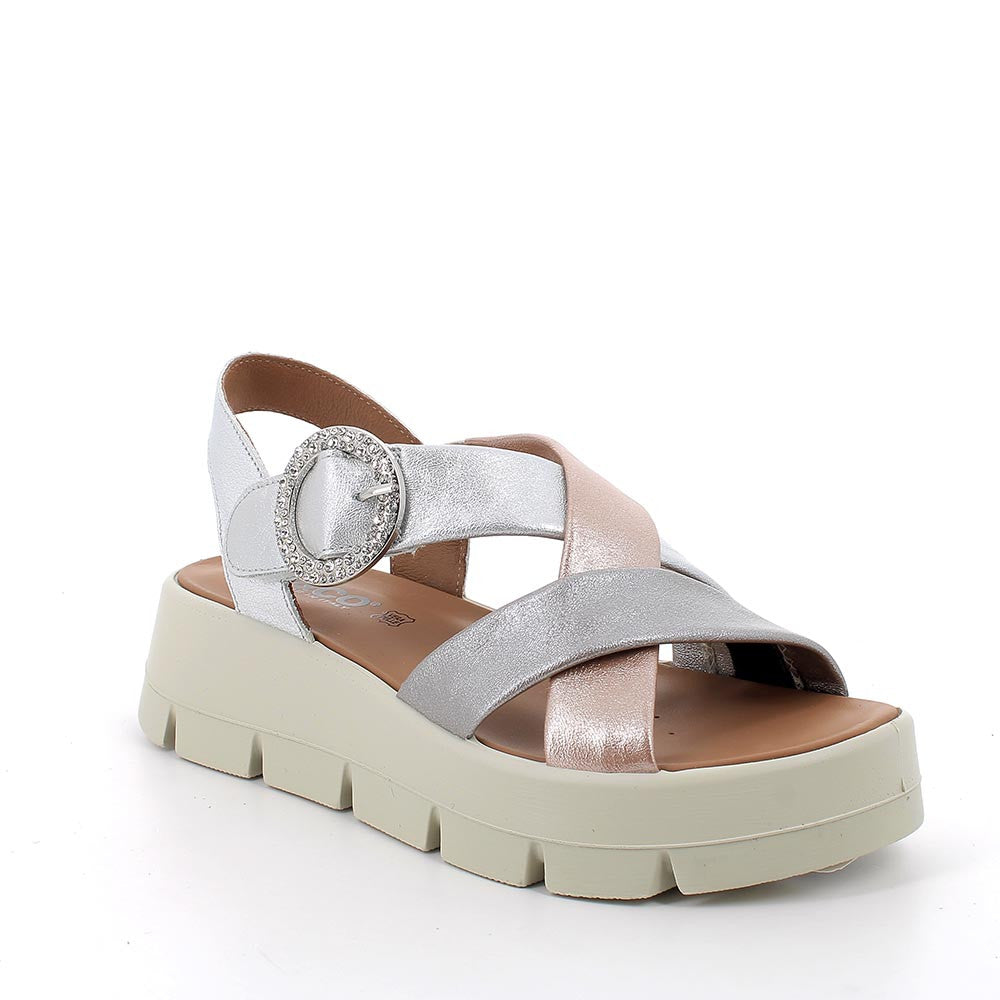 Sandali con zeppa da donna argento e grigio con strap - Igi&co