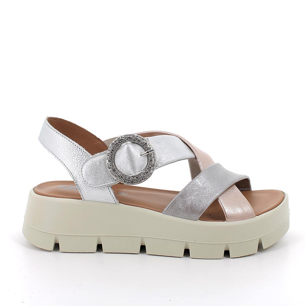 Sandali con zeppa da donna argento e grigio con strap - Igi&co