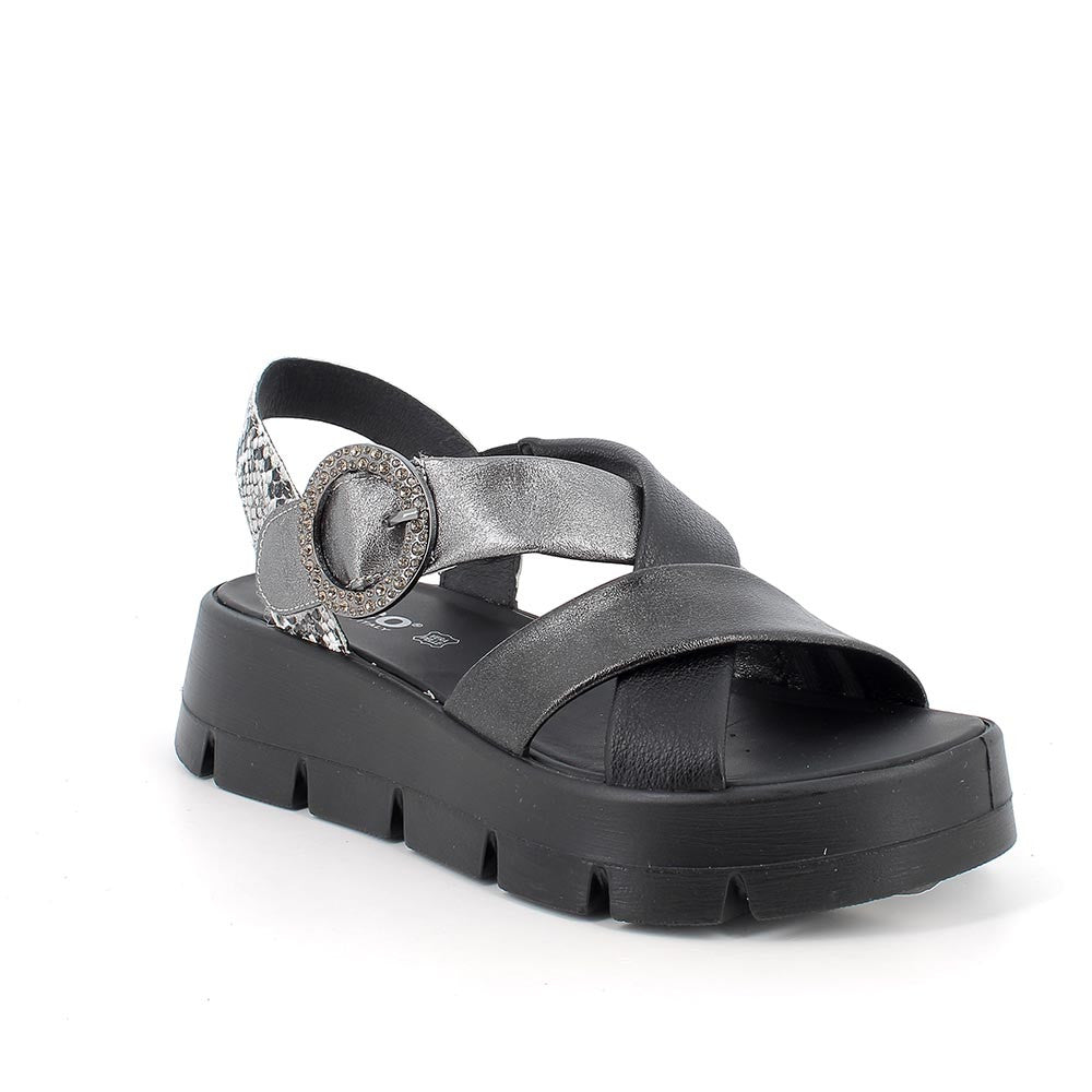 Sandali con zeppa da donna nero e grigio con strap - Igi&co