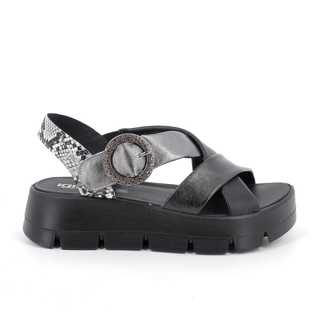 Sandali con zeppa da donna nero e grigio con strap - Igi&co