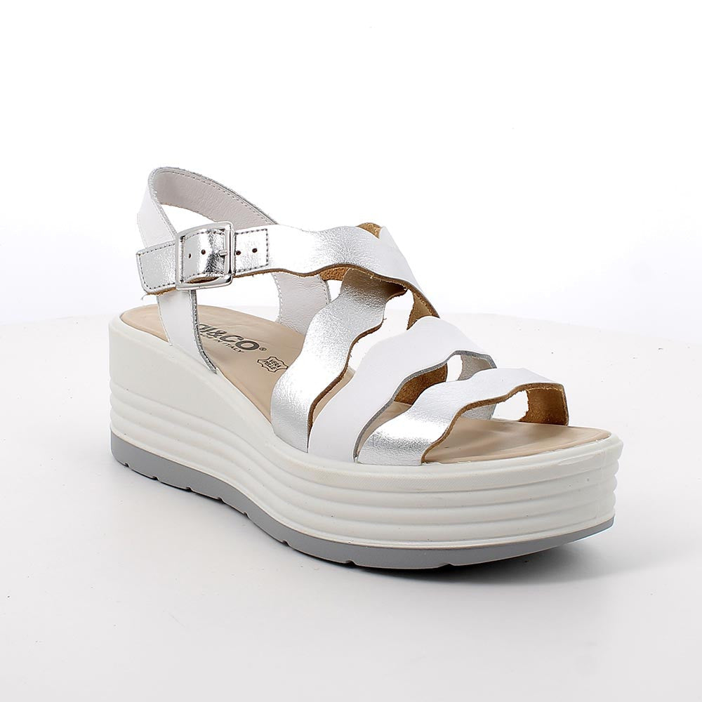 Igi&co Sandalo regolabile con zeppa - Bianco e Argento - Igi&co