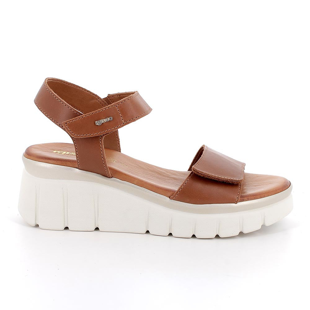 Igi&co Sandali due fasce regolabili con zeppa da donna con strap /Marrone (memory foam) - Igi&co