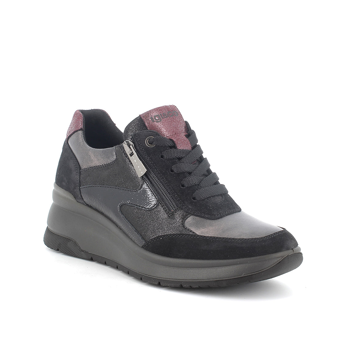 Igi&co Sneakers da donna zeppa con lacci e zip /Nero (memory foam) - Igi&co