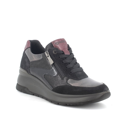 Igi&co Sneakers da donna zeppa con lacci e zip /Nero (memory foam) - Igi&co