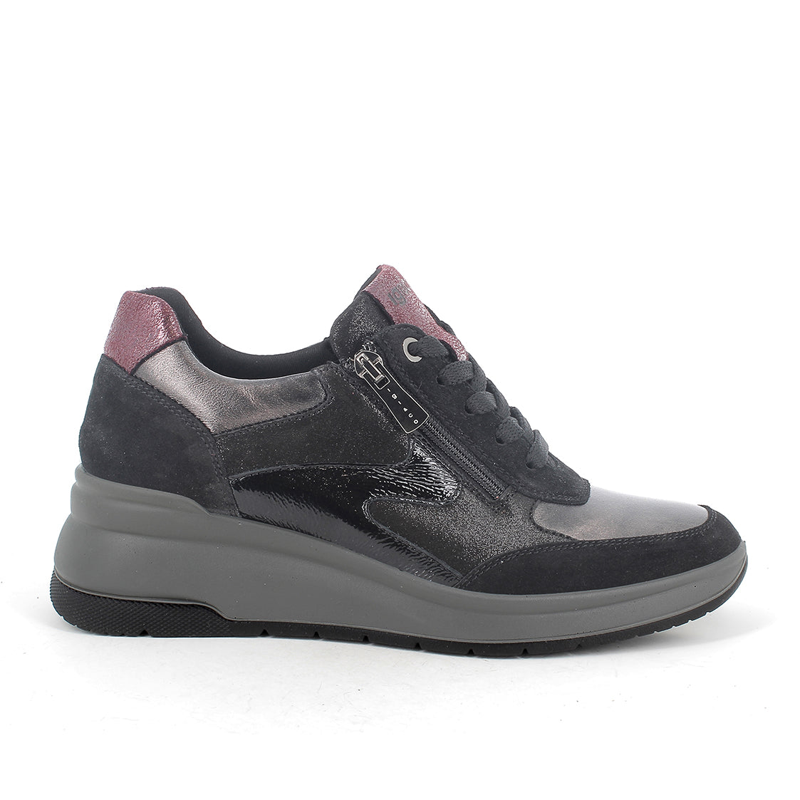 Igi&co Sneakers da donna zeppa con lacci e zip /Nero (memory foam) - Igi&co