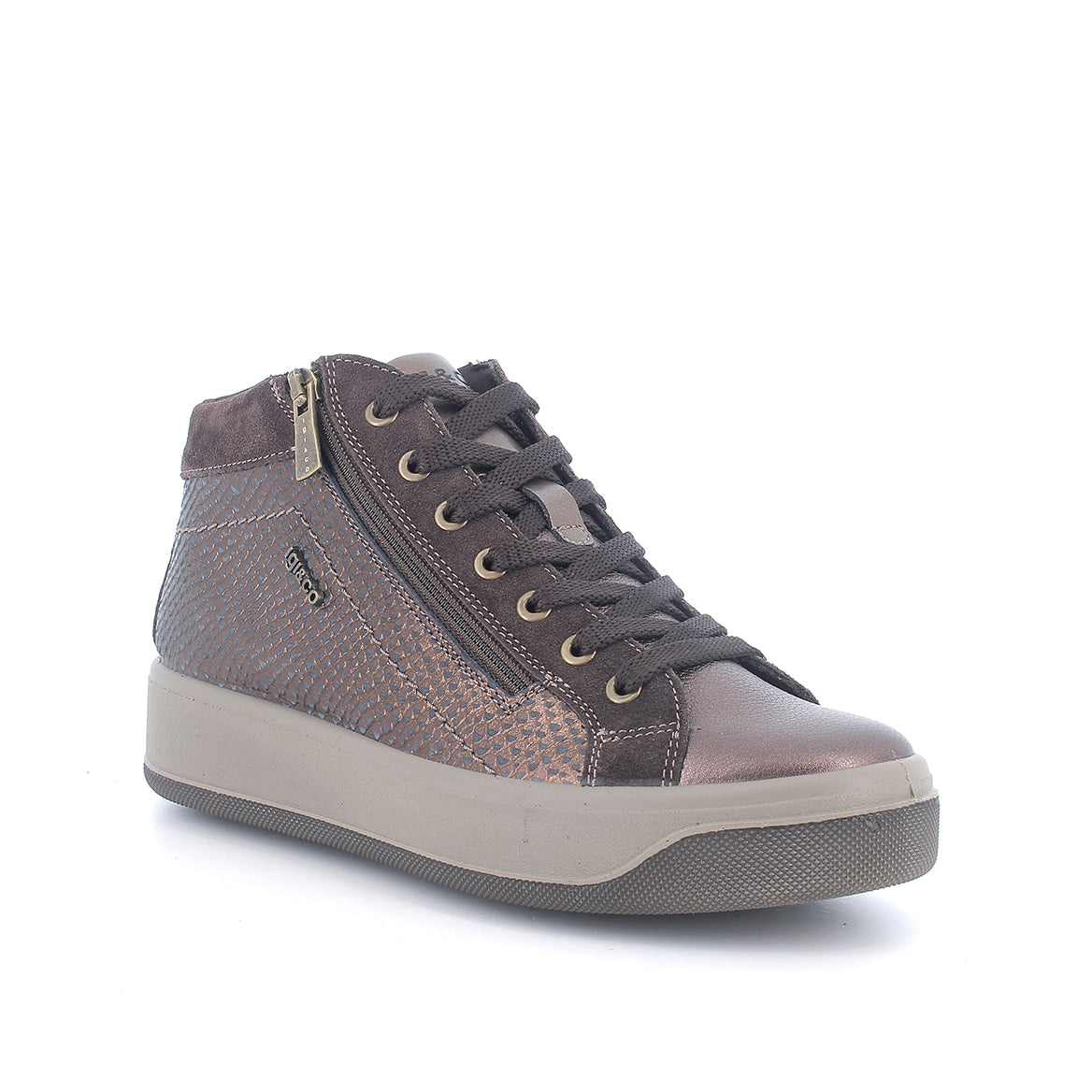 Igi&co Sneakers alta da donna con laccio e zip /Marrone laminato - Igi&co