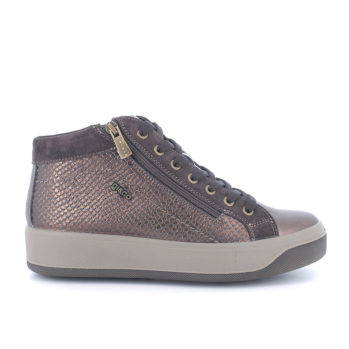 Igi&co Sneakers alta da donna con laccio e zip /Marrone laminato - Igi&co