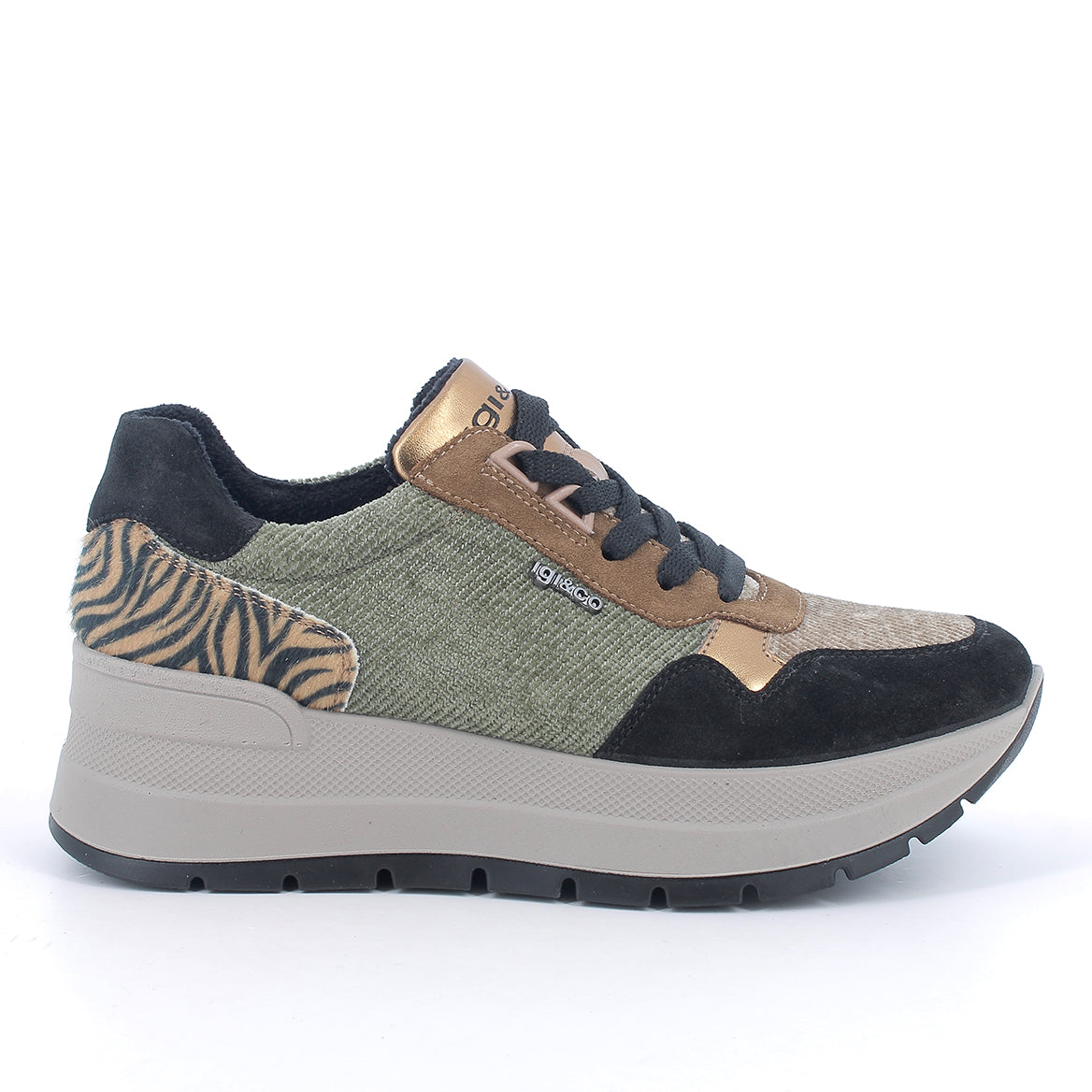 Igi&co Sneakers con zeppa da donna /Verde e Marrone - Igi&co