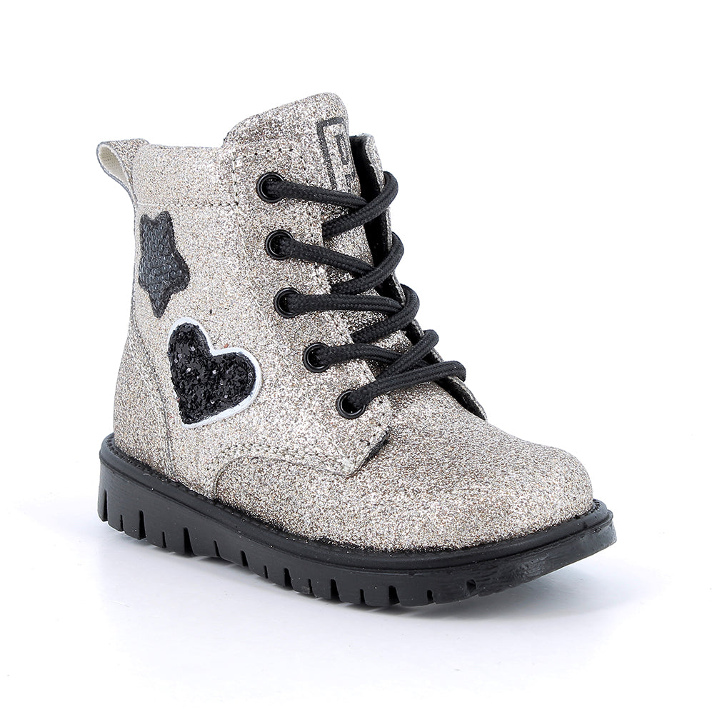Primigi Stivaletto da bambina con lacci e zip /Platino beige glitter - Primigi