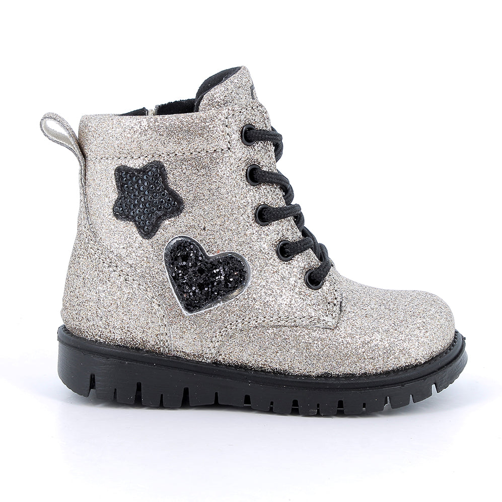 Primigi Stivaletto da bambina con lacci e zip /Platino beige glitter - Primigi