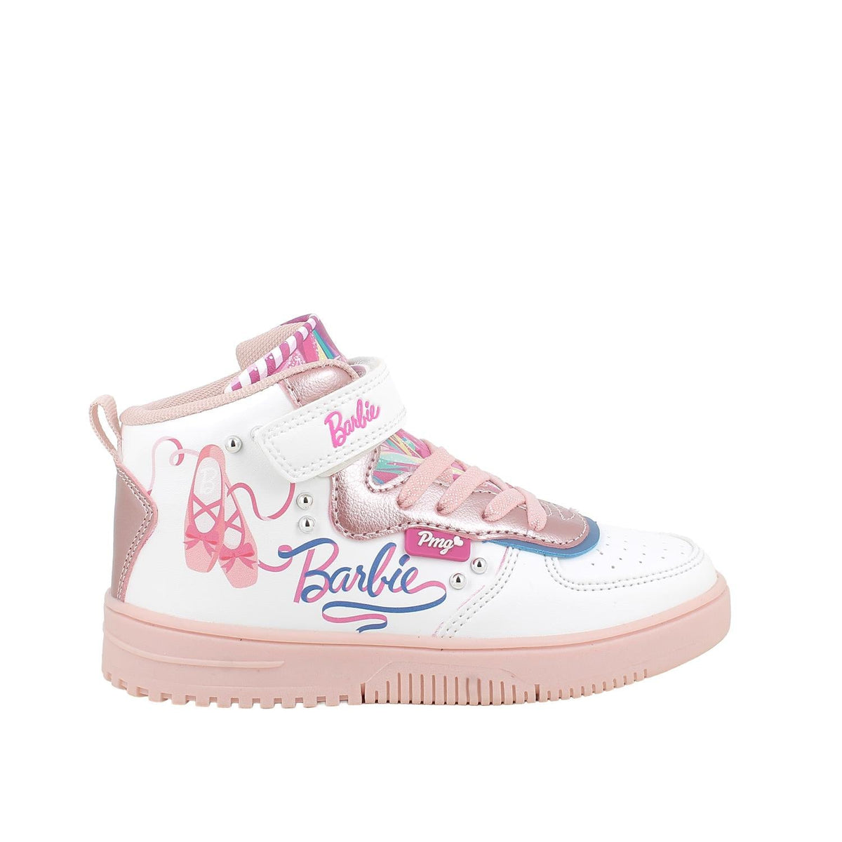 Primigi Sneakers Barbie alta mid-cut con ciusura strap e lacci elasticizzati - Rosa e bianco - Primigi