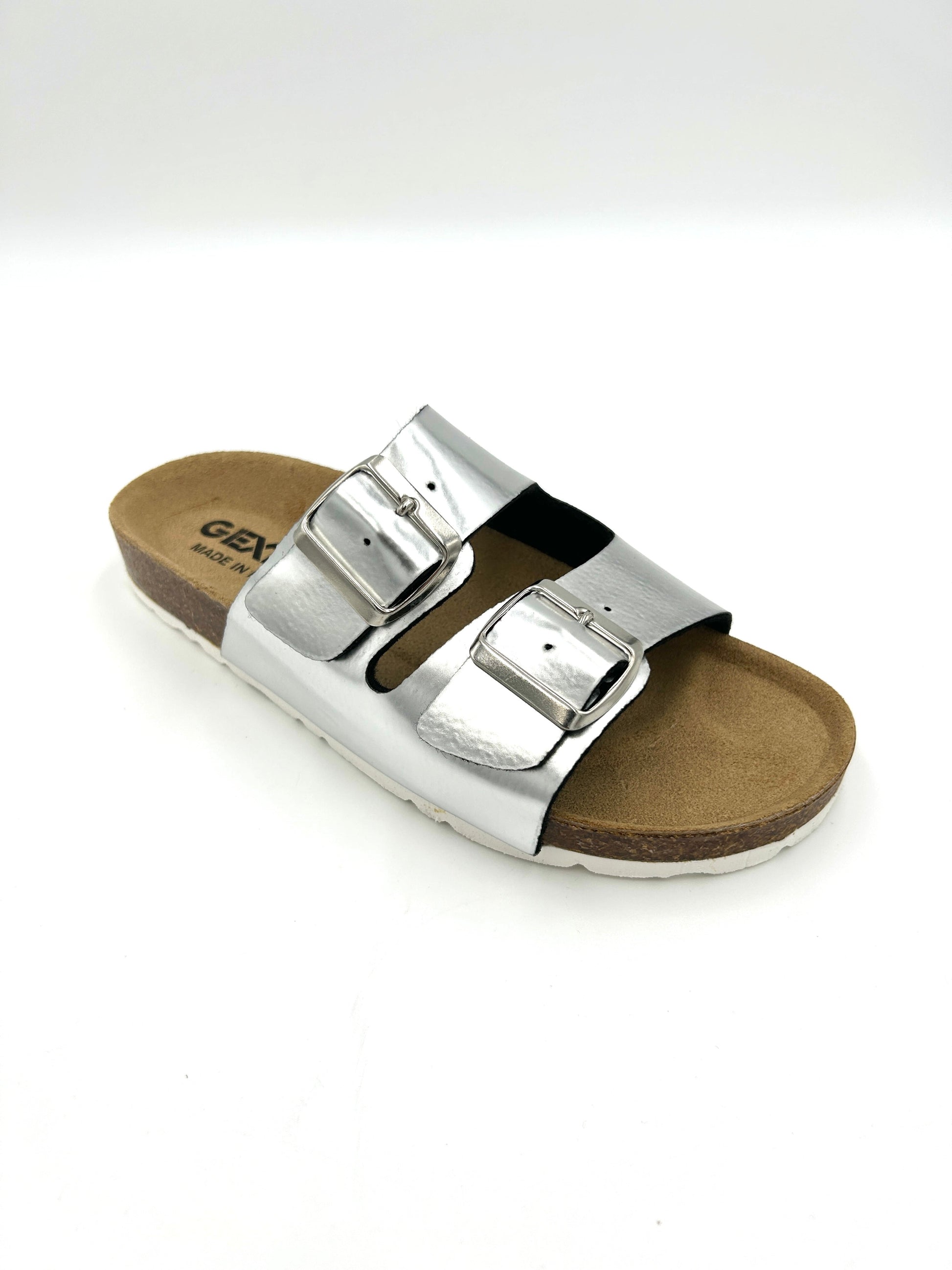 Gextop Sandali da donna in Similpelle con Doppia fibbia - Argento specchiato - Gextop