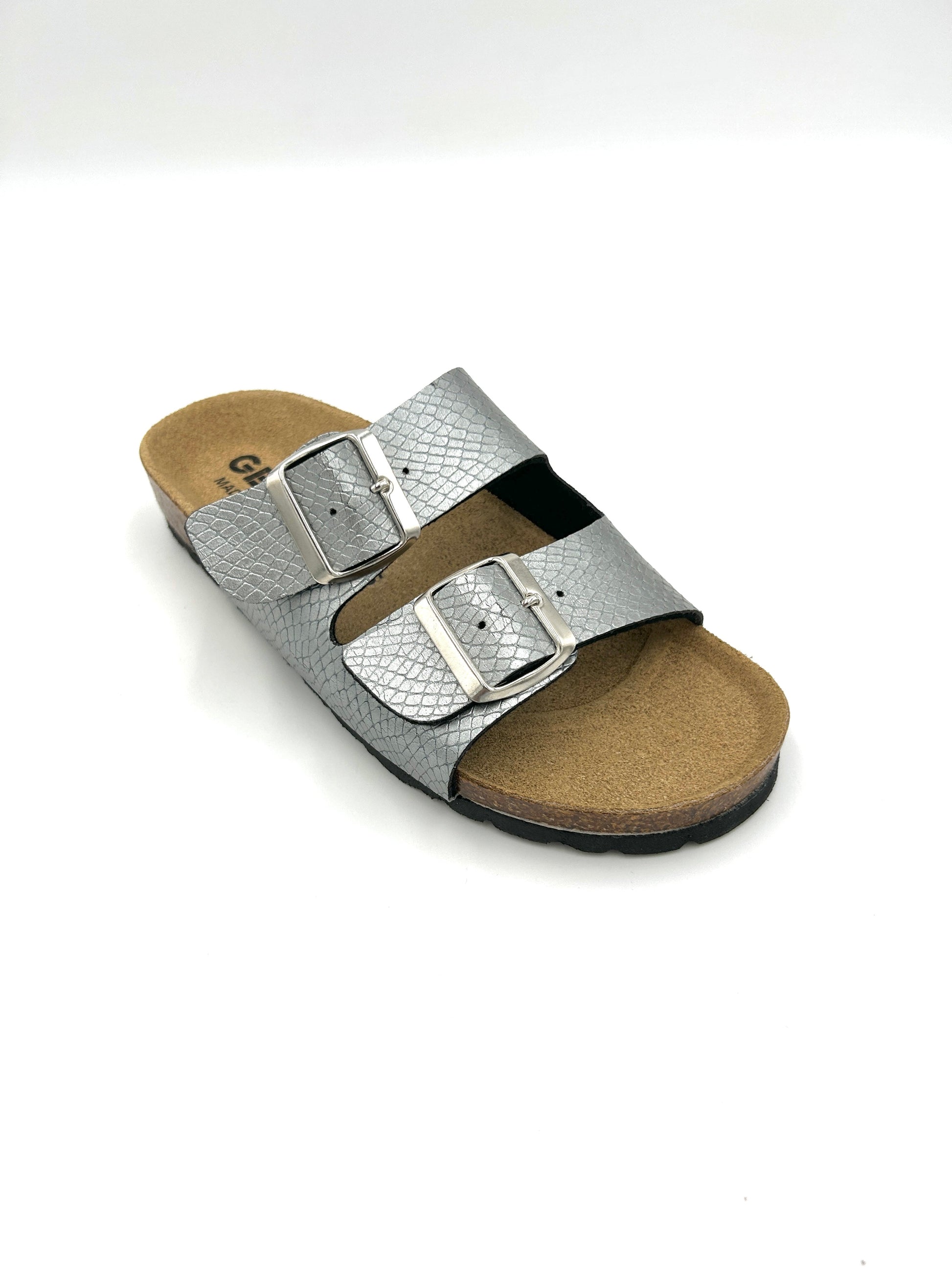 Gextop Sandali da donna in Similpelle con Doppia fibbia - Argento - Gextop