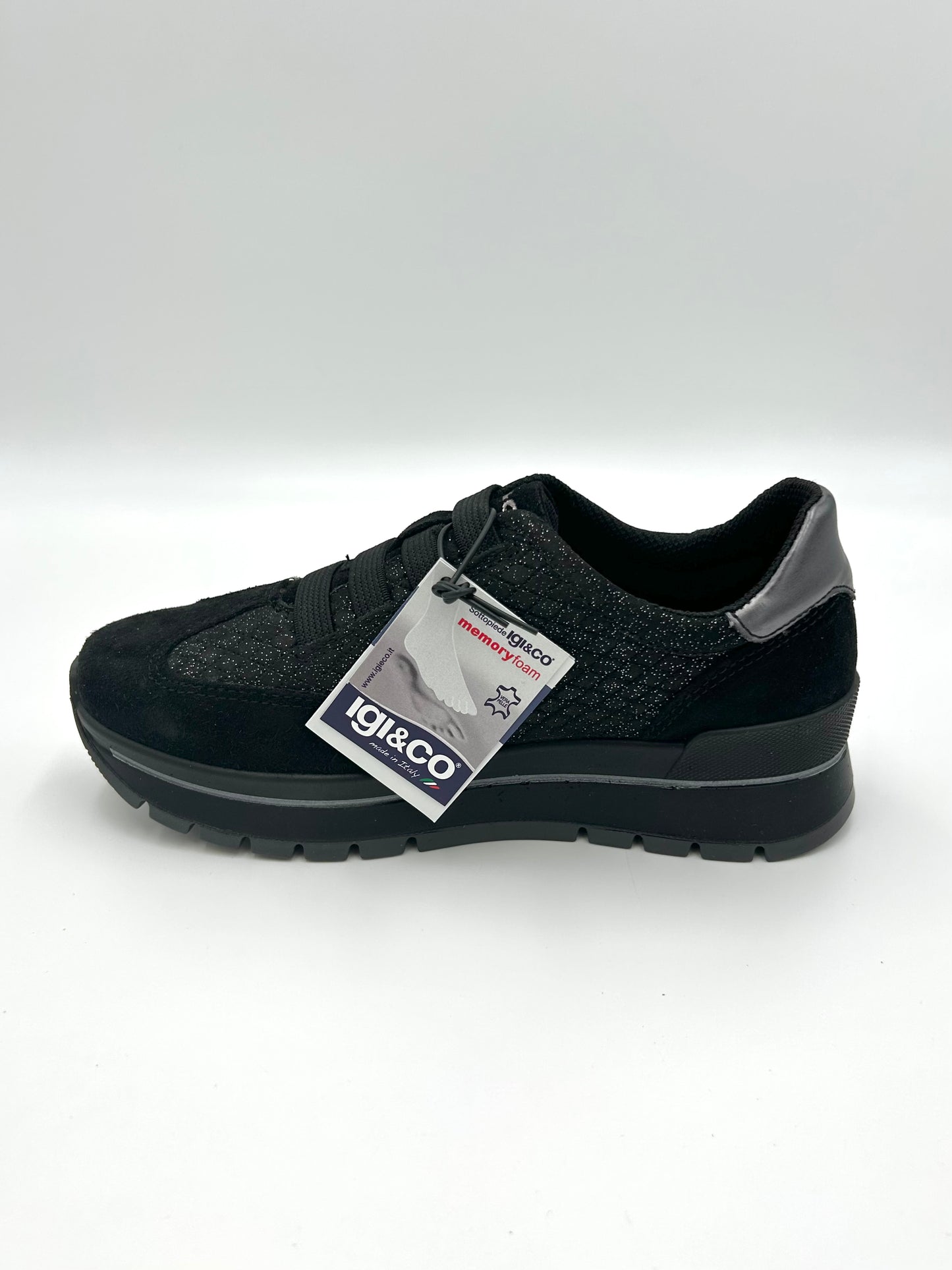 Igi&co Sneakers scamosciata fantasia in pelle nera - chiusura elastica (memory foam) - Igi&co